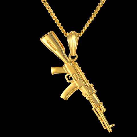Hiphop Punk Gun Necklace Pendant Male 4Size Chain Hip Hop Jewelry Men Stainless Steel/Black/Gold Color bijoux AK47 Necklace ► Photo 1/6