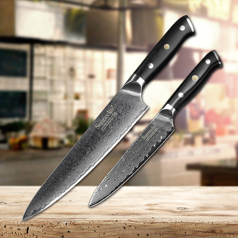 SUNNECKO 2PCS Kitchen Knife Set Japanese Damascus VG10 Steel Sharp 5'' Utility 8'' Chef Kinfe Cooking Knife G10 Handle Tools ► Photo 1/6