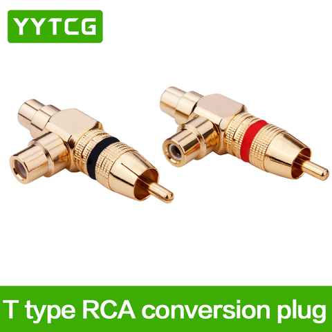 2 Pcs/lot RCA T Splitter AV Audio Video Plug Converter 1 Male to 2 Female Adapter Kit Lotus Color AV Jack RCA Plug To Double ► Photo 1/1