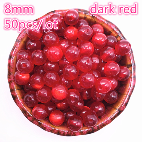 New 50pcs/lot 8mm Imitation Natural Opal Beads Round Dark Red Resin Spacer Beads for Jewelry Making DIY Bracelet ► Photo 1/2