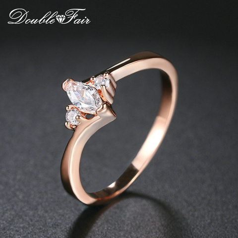 Double Fair Refined 3 Stone Rings For Women Rose Gold Color Women's Ring Wedding / Engagement Jewelry Gifts HotSale DFR797M ► Photo 1/6