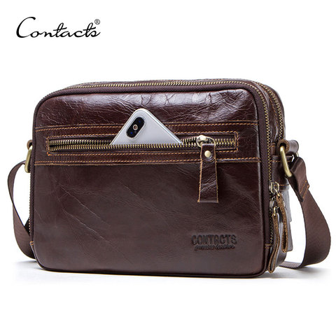 CONTACT'S genuine leather men messenger bag for ipad male shoulder bags for credit card luxury brand man's bags with coin pocket ► Photo 1/6