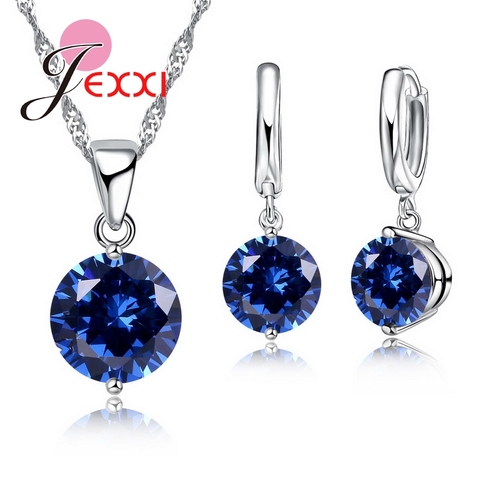 JEXXI Trendy 8 Colors Cubic Zirconia 925 Sterling Silver Drop Earrings Necklace Set Women Wholesale Statement Jewelry Sets Gifts ► Photo 1/6