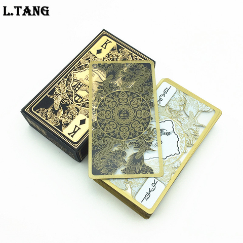 High Quality Waterproof Transparent Plastic Poker Gold Edge Playing Cards Dragon Card Game Collection Gift L412 ► Photo 1/6