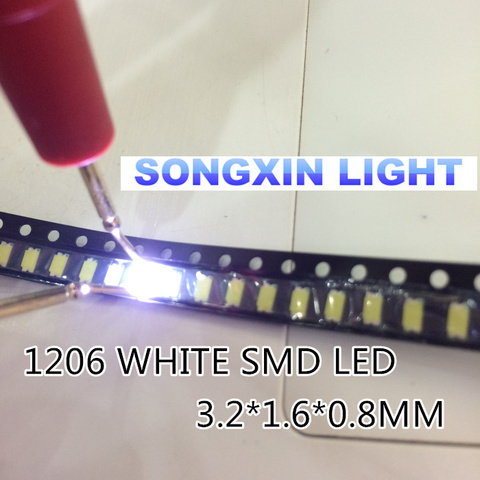 200PCS SMD 1206 White Led  1206 smd led cool white Super Bright LED Diode Light 5000-8000k 200-300mcd 3.0-3.6v ► Photo 1/2