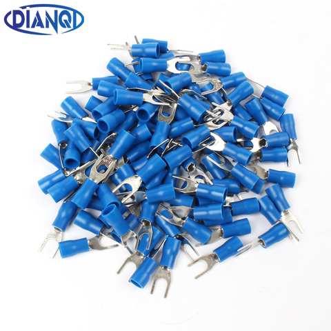 SV2-4 Blue Furcate Cable Wire Connector 100PCS/Pack Furcate Pre-Insulating Fork Spade 16~14AWG Wire Crimp Terminals SV2.5-4 SV ► Photo 1/3
