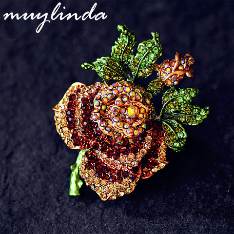 muylinda Vintage Rose Flower Crystal Brooch Pins Costume Jewelry Brooches Rhinestone Pin Women Scarf Clip Broche ► Photo 1/6