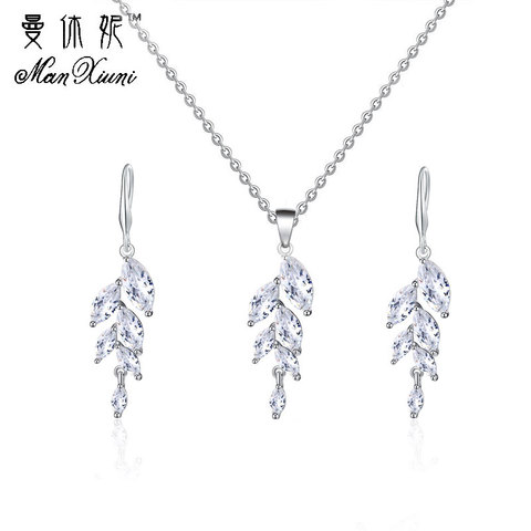 Manxiuni Luxury Swing Jewelry Sets Trendy Women's Silver color Cubic Zircon Earrings Necklace Jewelry Sets Women Set ► Photo 1/6
