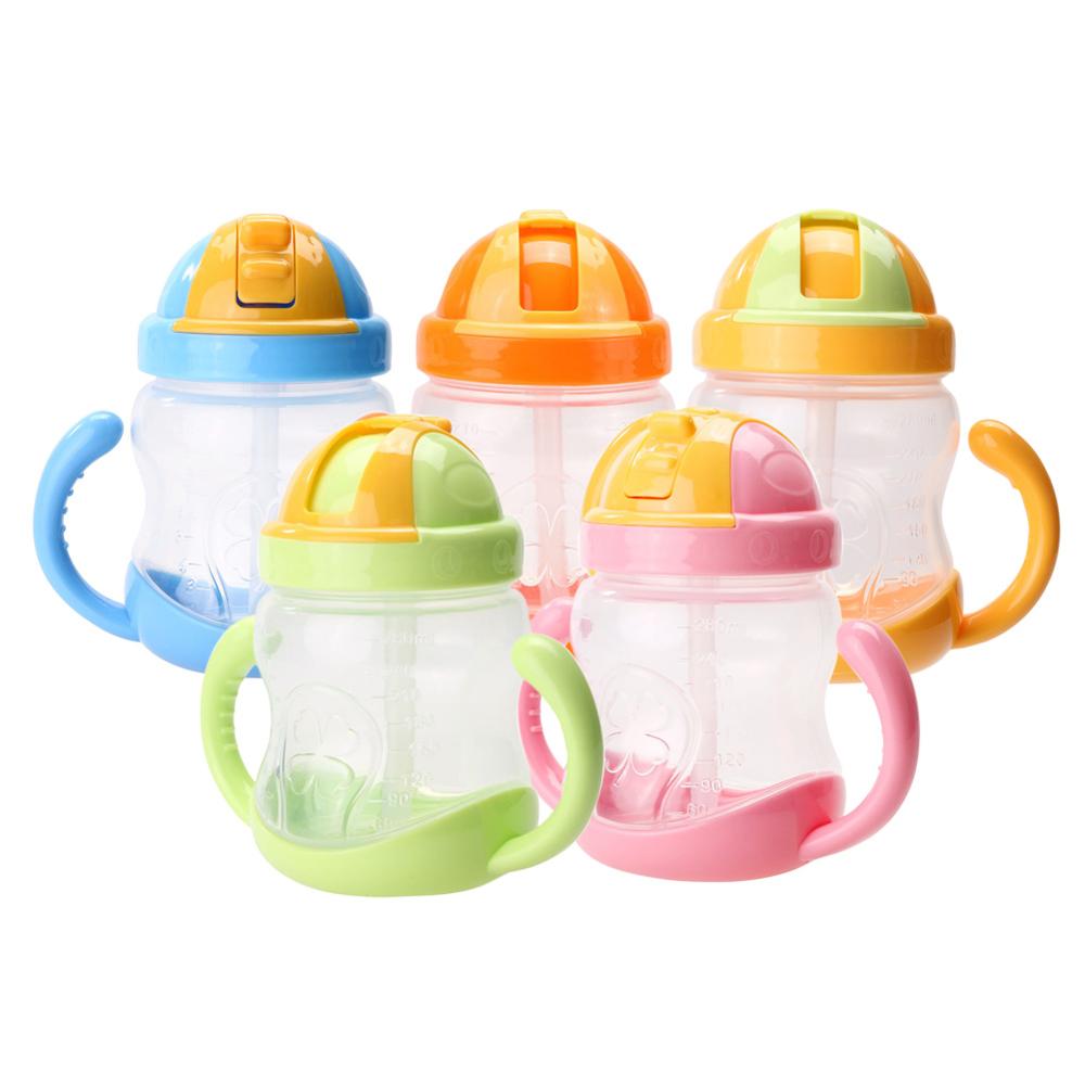 Cute Baby Cup Kids Learn Feeding Drinking Water Straw Handle Bottle Training Cup 