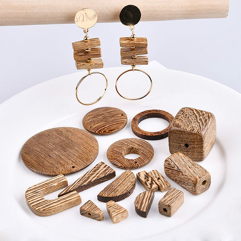 DIY Korea fashion retro Earrings ear clip material wood wooden jewelry accessories geometric coffee color ► Photo 1/5