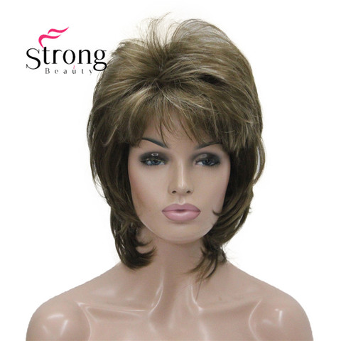StrongBeauty Short Fluffy Layered Light Brown Highlighted Classic Cap Full Synthetic Wig Women's Hair Wigs COLOUR CHOICES ► Photo 1/6