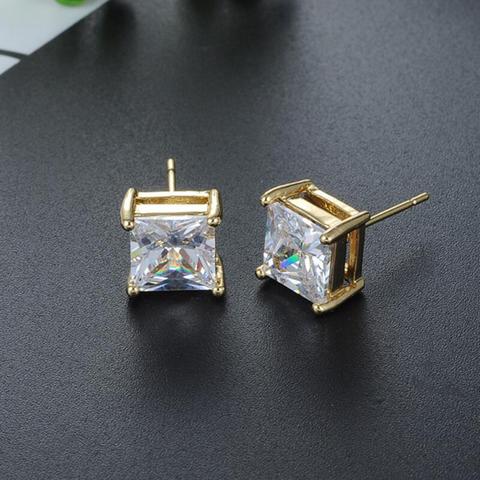 Tassina New Arrival Gold Colors 6mm width 4 Claw Crystal Earrings Square Round Man Jewelry For Women Party Stud Earrings ► Photo 1/5