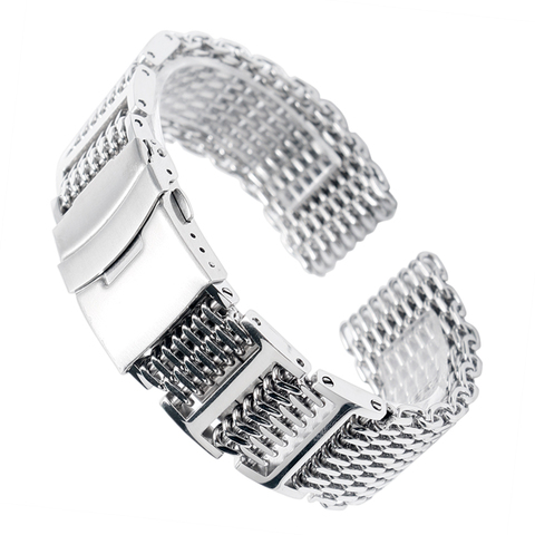 20/22/24mm HQ Shark Mesh Silver Stainless Steel Watchband Replacement Bracelet Men Folding Clasp with Safety Watch Band Strap ► Photo 1/6