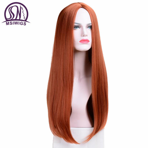 MSIWIGS Long Straight Wigs Synthetic Orange Color Women's Wig Cospaly Central Part Hair Silver Grey White Red Colour ► Photo 1/6