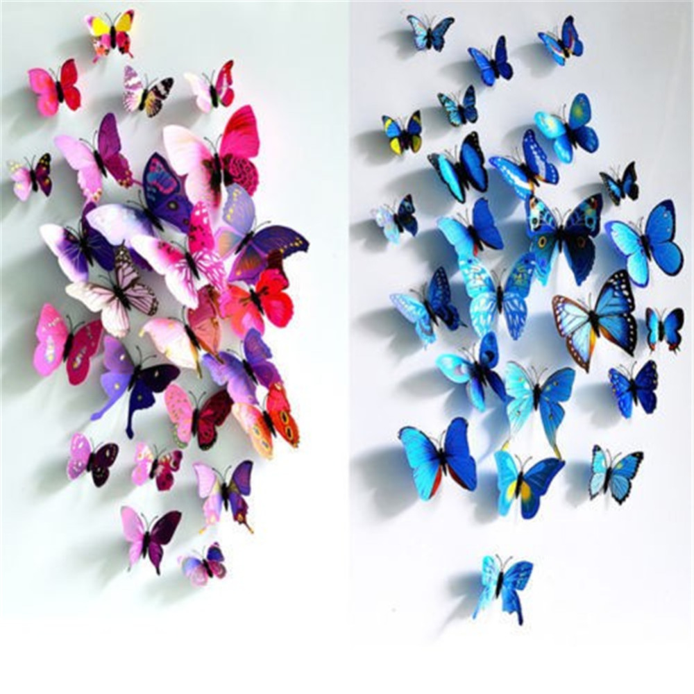 12pcs 3D PVC Butterflies DIY Butterfly Art Decal Home Decor Wall Mural Stickers 
