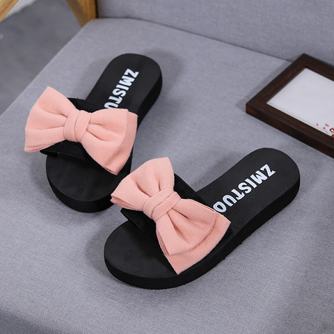 Women's Beach Flip Flops for Summer Casual, Bow Open Toe Wedge Slippers  Comfortable Slip-on Platform Slippers Indoor and Outdoor Leisure Sandals