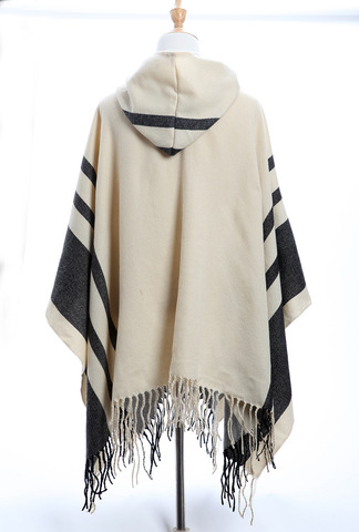 Jinjin.QC Women Striped Ponchos and Capes With Hat Fashion Kimono Echarpe Foulard Femme Pashmina Drop Shipping ► Photo 1/5