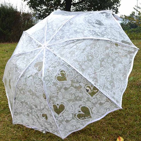 White Transparent Folding Umbrella Rain Women Waterproof  Plastic Clear Lace Wedding Parasol Women 8 Ribs Activity Umbrellas ► Photo 1/6
