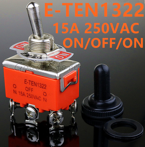 High Quality 1PCS E-TEN1322 15A/250V 6 pin Waterproof Switch Cap On-Off-On Miniature Toggle Switches orange ► Photo 1/6