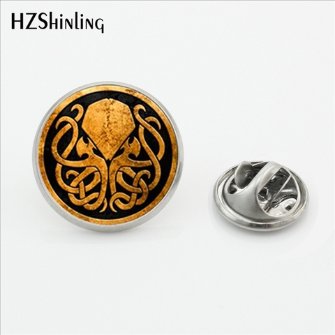 2017 New Design Cthulhu Emblem Vintage Lapel Pins Round Steampunk Cthulhu Stainless Steel Collar Pin Glass Art Photo Jewelry ► Photo 1/6