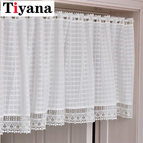 Short curtain white Curtains Kitchen Cabinet Bookshelf Half Lace Curtain Window Wall Decoration Door Drape Screen JK300X ► Photo 1/6