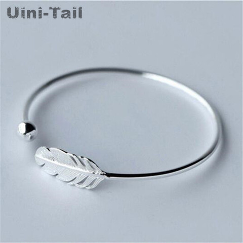 Hot 925 Silver Feather Opening Bracelet Women Fashion Temperament Bracelet Sweet Feather Bracelet High Quality Gift ► Photo 1/6