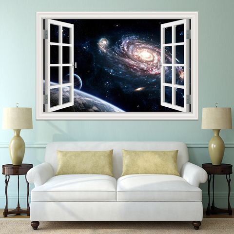 Outer Space Stickers Planet Galaxy Wall Papers Home Decor Living Room 3D Window Scenery Wall Sticker Home Decals Mural Art ► Photo 1/1