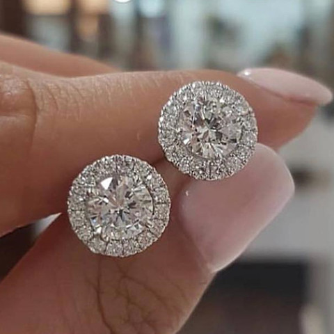 Female Luxury Crystal Round Stud Earrings Vintage Silver Color Wedding Jewelry White Zircon Stone Earrings For Women ► Photo 1/5
