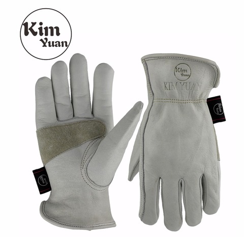 KIMYUAN 020/030 White Cowhide Work Gloves for Gardening/Cutting/Construction/Motorcycle, Wear-Resistant, Elastic Wrist,Men&Women ► Photo 1/6