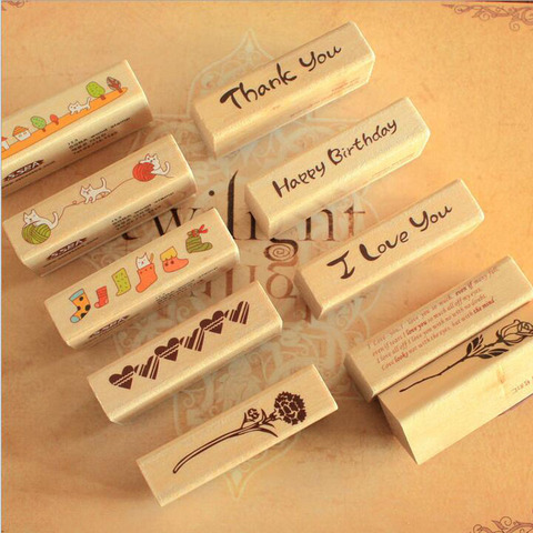 Blessing Wood and rubber Stamps I love you Happy Birthday Thank you Heart Stamp Gift Scrapbooking diy decoration H008 ► Photo 1/1
