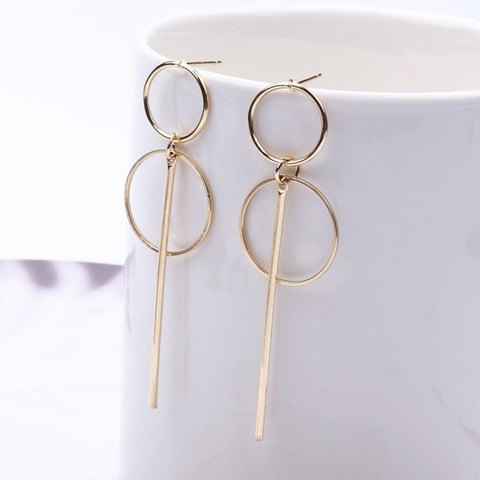 New Fashion Earrings Punk Simple Gold Long Section Tassel Pendant Size Circle Drop Earrings For Women Gifts Wholesale ► Photo 1/6