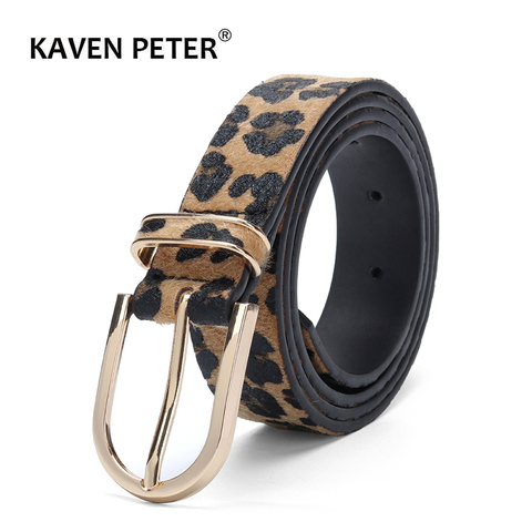 Fashion Belt For Women Horsehair Female Belt With Leopard Pattern Gold Metal Buckle Pu Waist Belt Cummerbund Ceinture Femme ► Photo 1/6