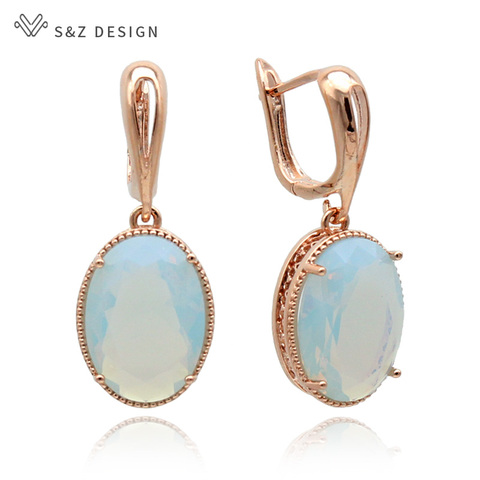 S&Z New Oval Egg Shape Zircon Dangle Opal Earrings 585 Rose Gold White Gold European/American For Women Trendy Party Jewelry ► Photo 1/6