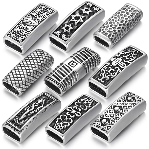 Stainless Steel Slider Beads Rectangle Patterned Slide Charms Fit 12*6mm Flat Leather DIY Men's Bracelet Jewelry Making Supplies ► Photo 1/6