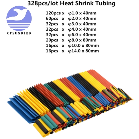 328Pcs/set Sleeving Wrap Wire Car Electrical Cable Tube kits Heat Shrink Tube Tubing Polyolefin 8 Sizes Mixed Color ► Photo 1/1