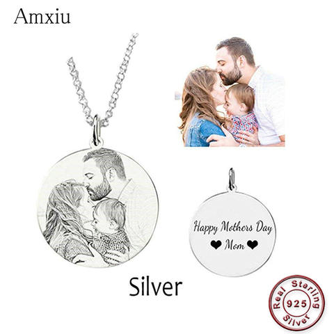 Amxiu Customized Family Lovers Picture Pendant Personalized 925 Sterling Silver Necklace Engrave Name Photo Necklace Jewelry ► Photo 1/5