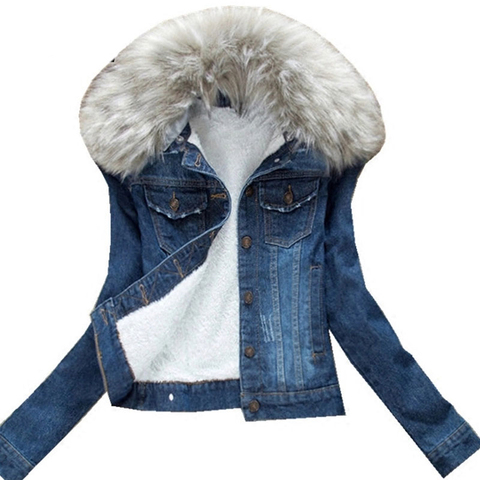 2022 Winter Fur Collar Denim Jackets Plus Velvet Warm parka Outerwear Women Cashmere Cotton Coat Girl Fashion Jacket Female ► Photo 1/6