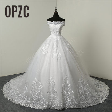 Discount Luxury Lace  Appliques Plus size Wedding Dress Embroidery 2022 New Long Train Sweetheart Bride Gowns Vestidos De Noiva ► Photo 1/6