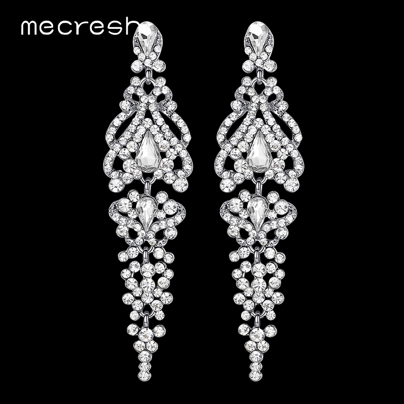 Mecresh Plant Long Drop Earrings for Bride Clear Crystal Wedding Jewelry MEH945
