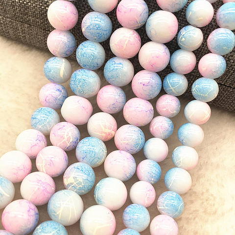 Wholesale 4/6/8/10mm light pink&blue Glass Beads Round Loose Spacer Beads Pattern For Jewelry Making DIY Bracelet Necklace #14 ► Photo 1/3