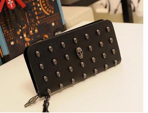 1pcs/lot european style Women man Wallets Metal Skull Wallet Card Purse pu leather skull wallet ► Photo 1/1