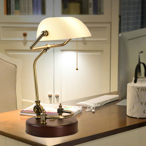 FANHHUI Classical Vintage Banker Lamp E27 Table Lamp  Glass Lampshade  for Bedroom Study Home Reading Desk Lights 90V-240V ► Photo 1/6