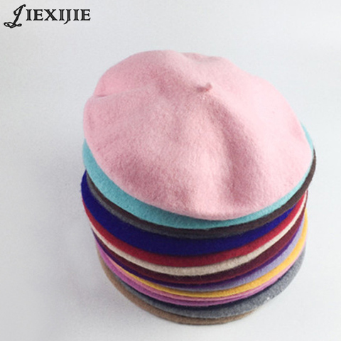 100% wool beret painter cap baked wheat cake cap warm girl High Quality Women Beret Warm Female Bonnet Hats Solid Color Winter ► Photo 1/6