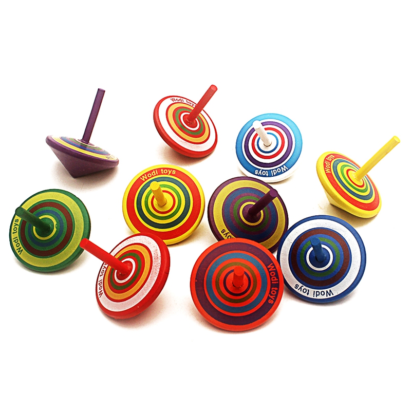 4pcs Wooden Spinning Tops Colorful Funny Gyro Toy Spinning Top for Children Kids 