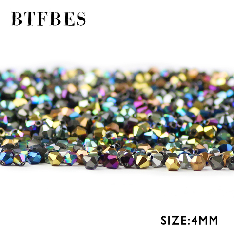 BTFBES 4mm Plating Bicone Austrian Crystals Beads 100psc Loose Beads Glass Ball Bracelet Necklace Jewelry Making Accessories DIY ► Photo 1/5