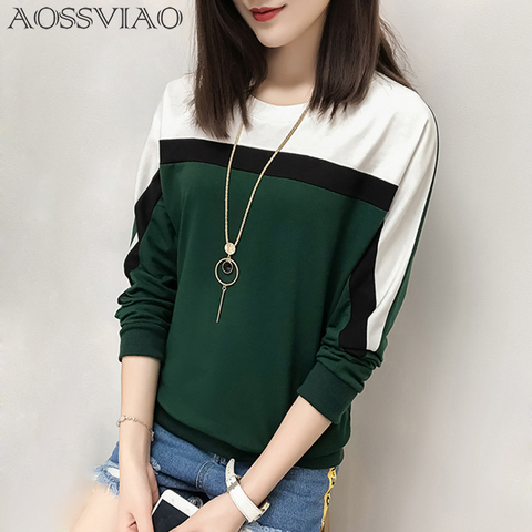 AOSSVIAO 2022 Autumn Winter Long Sleeve T shirt Women Tops Tshirt Women T-shirt O-neck Loose Cotton Tee Shirt Femme Plus Size ► Photo 1/6