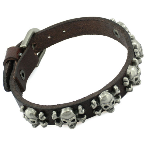 2022 New Vintage Rock Punk Genuine Leather Bracelet Pulseira Mujer Male Bangles Skull Stud Charm Bracelet for Women Men Jewelry ► Photo 1/6