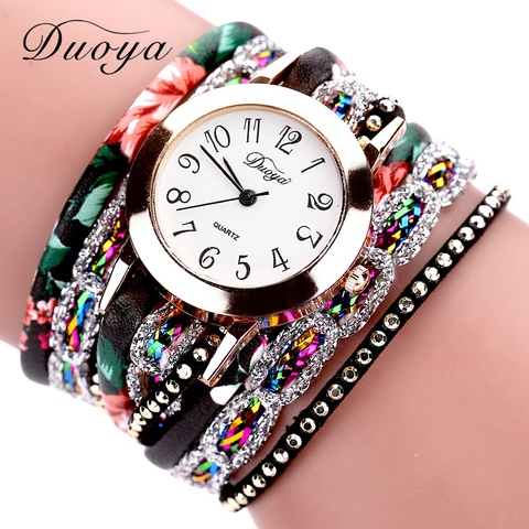 2022 Top Brand Luxury Watches Women Flower Popular Quartz Diamond Leather Bracelet Female Ladies Gemstone Dress Wrist watch ► Photo 1/6