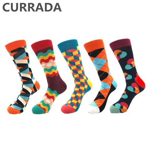 5pairs/lot Brand Quality Men Socks Combed Cotton colorful Happy Funny Socks Hot Sale fashion Casual long Mens compression socks ► Photo 1/6