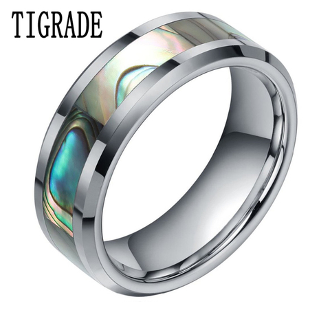 TIGRADE 6/8MM Green Abalone Inlay Tungsten Carbide Ring For Man Polished Finish Mens Wedding Band Engagement Fashion Jewelry ► Photo 1/6